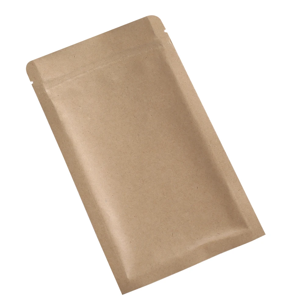 Zipper Top Seal Kraft Paper Mylar Bag, Aluminum Foil Coated Inner, Powder Seasoning Sugar Tea Bags, Mini Size, 100Pcs Lot