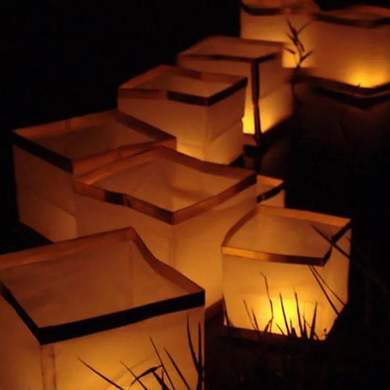 30pcs/lot Chinese Gold/Silver Square Paper Wishing Floating Water River Candle Lanterns Lamp Light 15CM