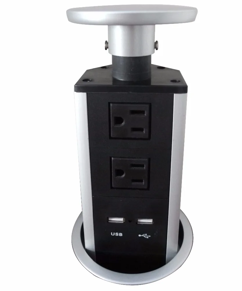 

New Pulling Desktop Socket with 2 US Power and 2 USB Charger for Kitchen and Office free shipping