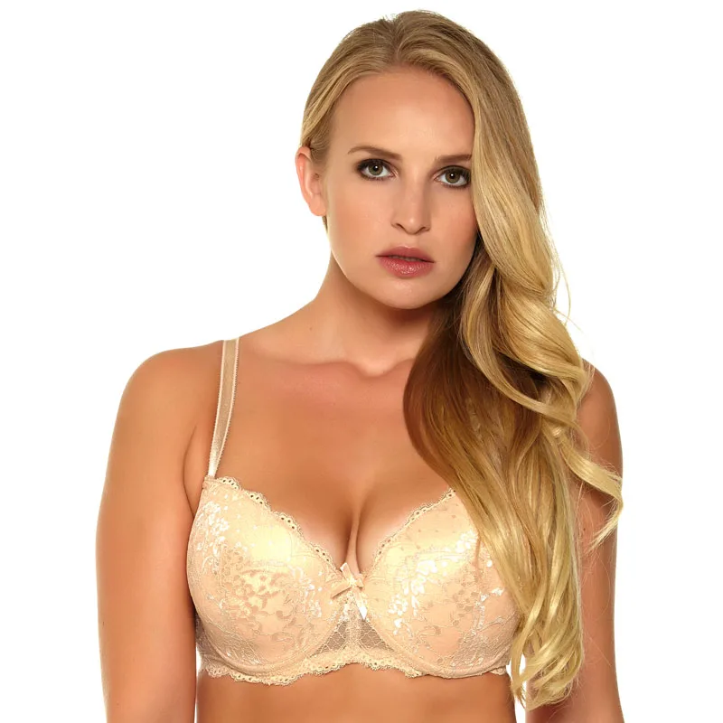 Bielizna damska bardzo duży rozmiar fiszbiny 3/4 szklanki Push Up Sexy koronki biustonosz powrót zamknięcie Bralette D DD DDD E F FF G 30-46 NO7609