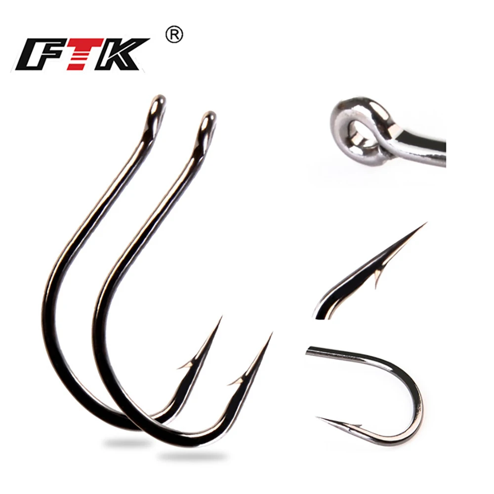 FTK High Carbon Steel Carp Hooks 7Pcs-10Pcs/Pack size 2#-22# Super Needle Point and Ring Eye IDUMEZIME For Fishing Tackle