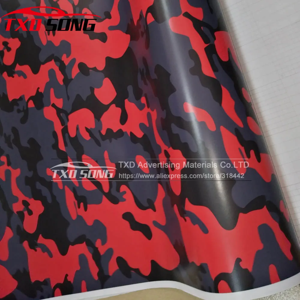 Red Camouflage Vinyl Wrap Black & Red Camo Vinyl Car Wrap Air Drain Vehicle Wraps Small Design Red Camo vinyl Size:1.52*30m/Roll