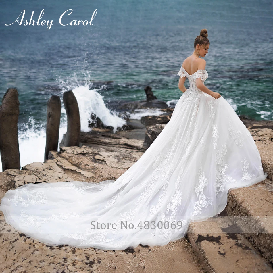 Ashley Carol Luxury Wedding Dresses For Women Sweetheart Beaded Appliques Lace Up Cathedral Wedding Gown Vestidos De Novia