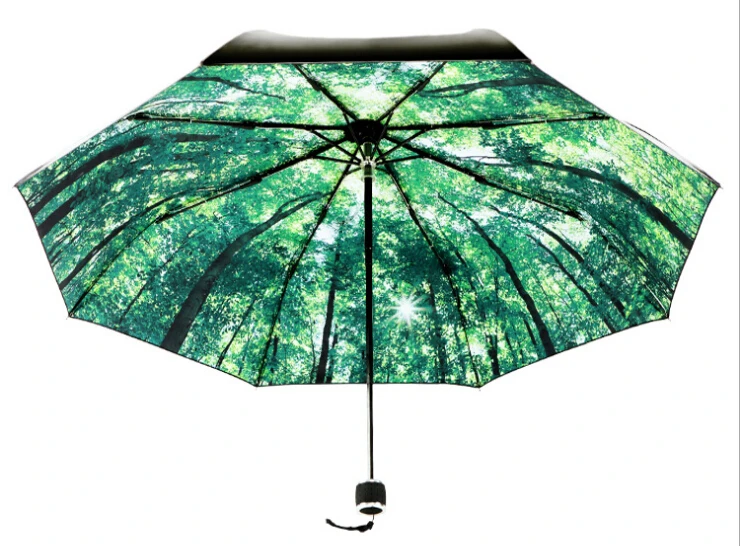 

Walking Forest Upscale Black Folding UV Umbrella High-quality Stainless Steel Pipe Parasol Outdoor Windproof Bumbershoot