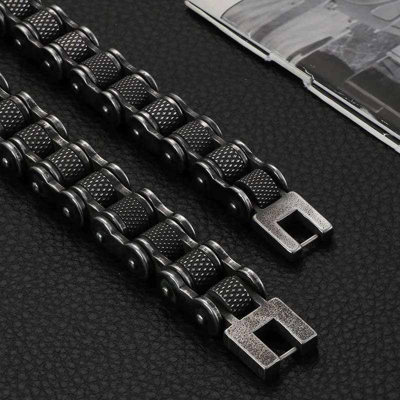 HaoYi Vintage Locomotive Link Chain Bracelet Punk Men Hip Hop Rock Stainless Steel Jewelry