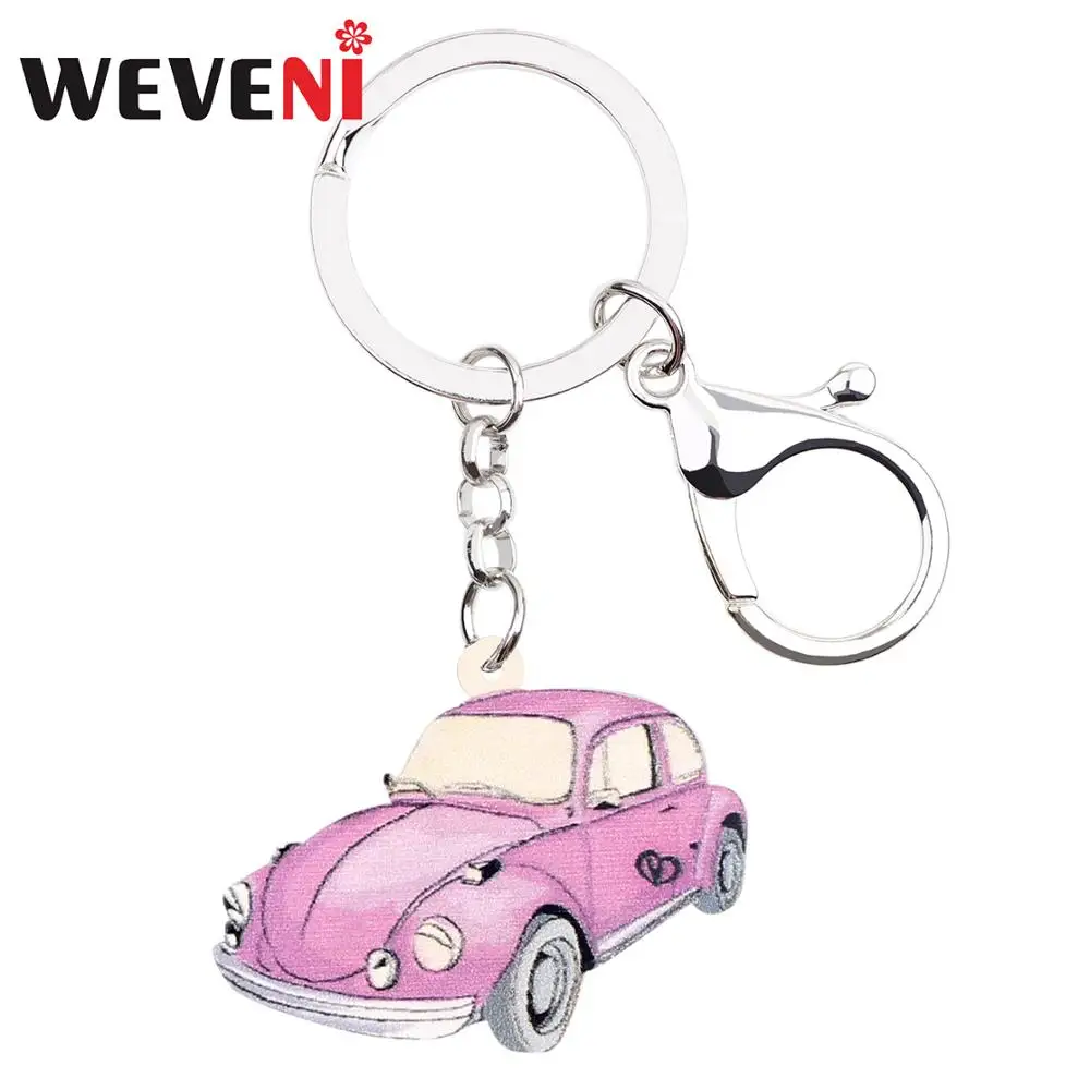 WEVENI Acrylic Pink Vintage Car Key Chains Key Ring Classical Fashion Jewelry For Women Girls Car Bag Pendant Gift Decoration