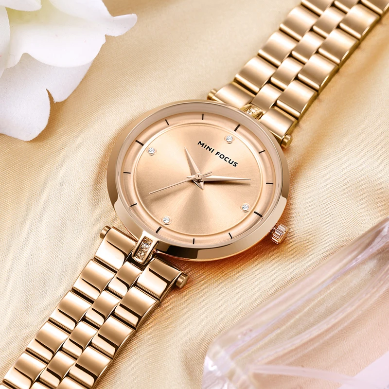 MINI FOCUS Women\'s Business Quartz Watches Stainless Steel Waterproof Wristwatch Lady Woman Relogios Masculino Clock 0120Rose