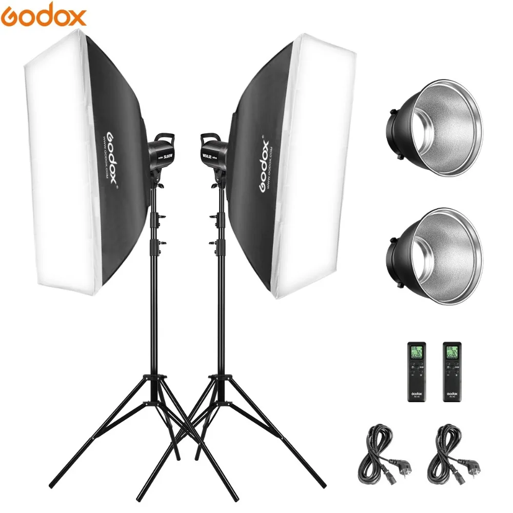 

Godox 2*SL-60W 60Ws 5600K Studio LED Continuous Photo Studio Video Light + 2*1.8m Light Stand + 2*60x60cm Softbox LED Light Kit