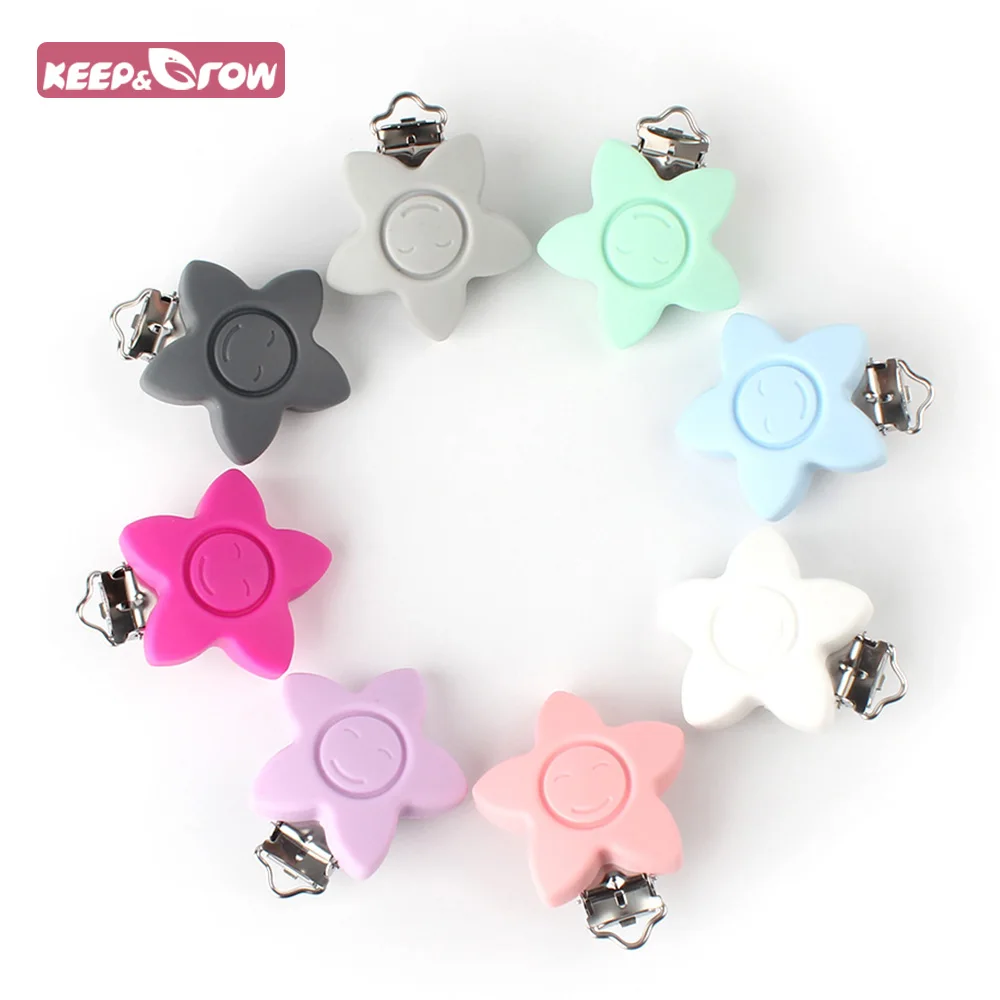 

Keep&Grow BPA Free 1Pc Star Silicone Pacifier Clips Baby Teething Pacifier Chain Holder Food Grade DIY Nipple Chain Accessories