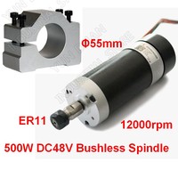 500W 60Ncm 12000rpm DC 48V 20A Brushless Spindle Motor ER11 Collets & Clamp for CNC Drilling Milling Metal Plastic Wood Working