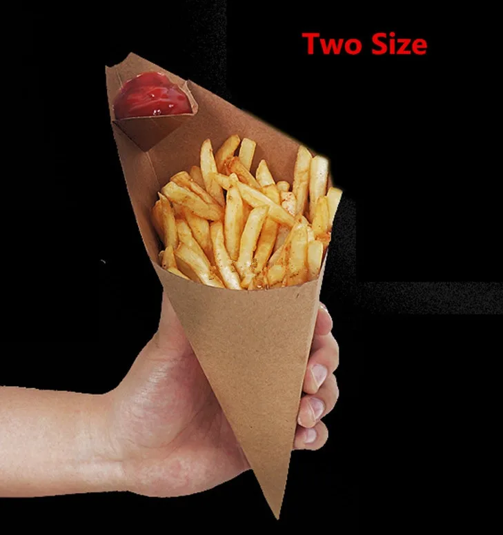 

100pcs/lot-S,L Disposable Cone Kraft Paper French Fries Cup Fried Chicken Wings Popcorn Dessert Storage Boxes