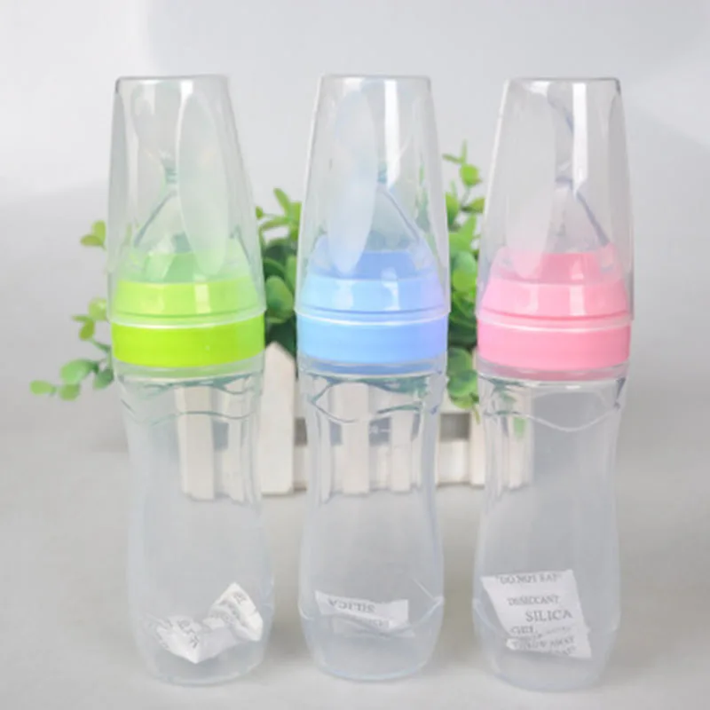 Baby Silicone Care Feeding Bottle Extrusion Type Feeding Infant Kids Spoon Rice Paste Feeding 120ml Bottle