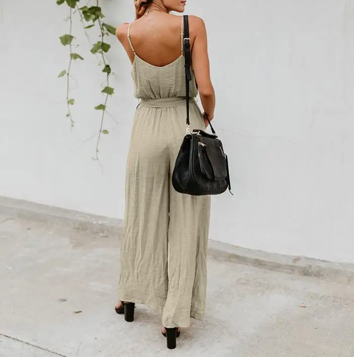 women jumpsuit Elegant solid 2019 Sleeveless Strap long jumpsuit Chic wide leg casual streetwear Boho bandage sexy jumpsuit