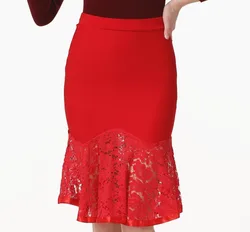 faldas mujer moda 2020 New Women Skirts Lace Stitching Irregular Skirt High Waist Pack Hip Trumpet / Mermaid Skirt S-5XL