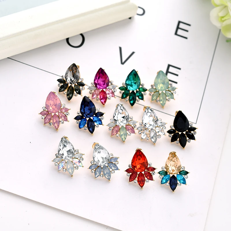 LUBOV Fashion Rhinestone Inlaid Colorful Crystal Stone Women Piercing Earrings Gold Color Metal Piercing Earrings Christmas Gift