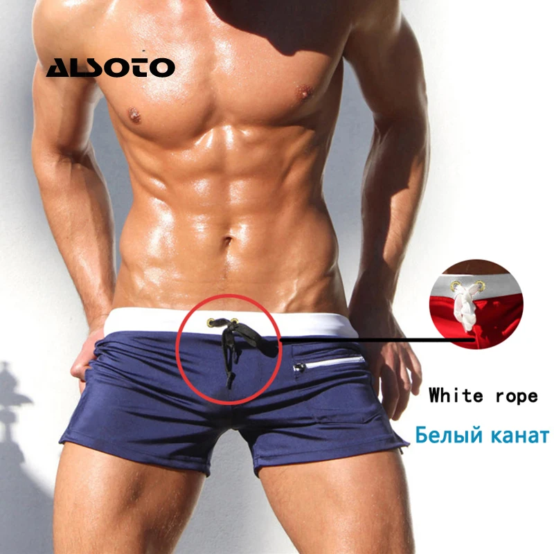 ALSOTO-bañadores cortos con bolsillo para hombre, traje de baño para playa, nuevo