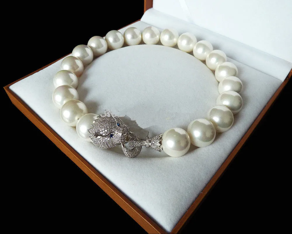 

Women Gift word Love Free shipping design Natural 18'' 20mm white shell pearl inlay zircon leopard head LUXURY necklace