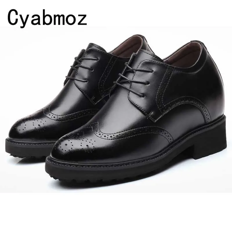 12 CM Extra High Elevator Shoes Men's Split Leather Height Increasing Casual Business Shoes Hidden Wedge Heel Male Wedding Shoes