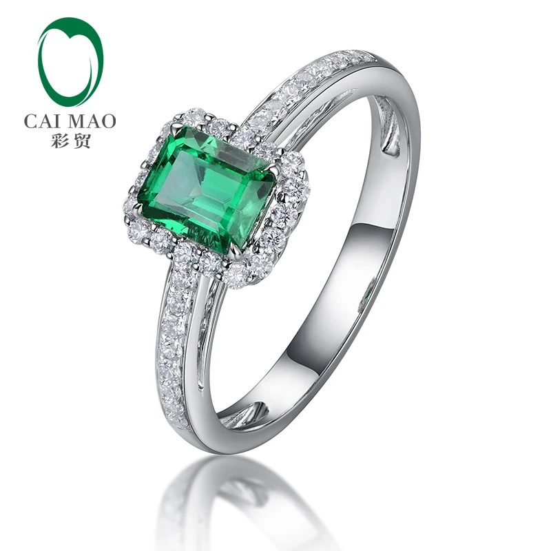 

Caimao 0.6ct Natural Green Emerald With Diamond Engagement Ring In 14k White Gold