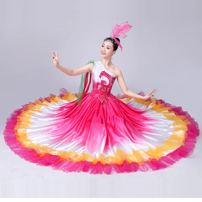 New Opening Dance Dress Spanish Big Swing Dress Female Embroidery Transition Color Stage Performance Nation Dance Costume H574