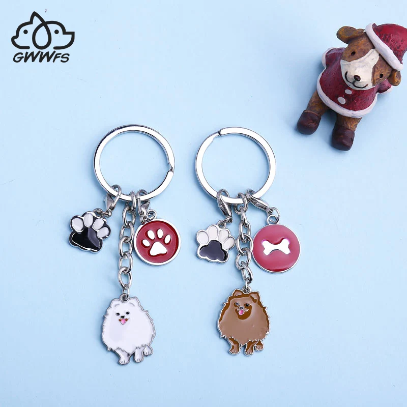 Pomeranian Key Chains Dog Feet Tag Key Car Keyring Dog Animal Charms Keychains Women Fashion Gift Female Alloy Metal Pendants