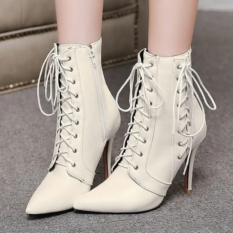 QPLYXCO 2017 New fashion Big size 34-47 ankle boot short Autumn winter Sexy Women Pointed Toe high heels Party shoes 584-2