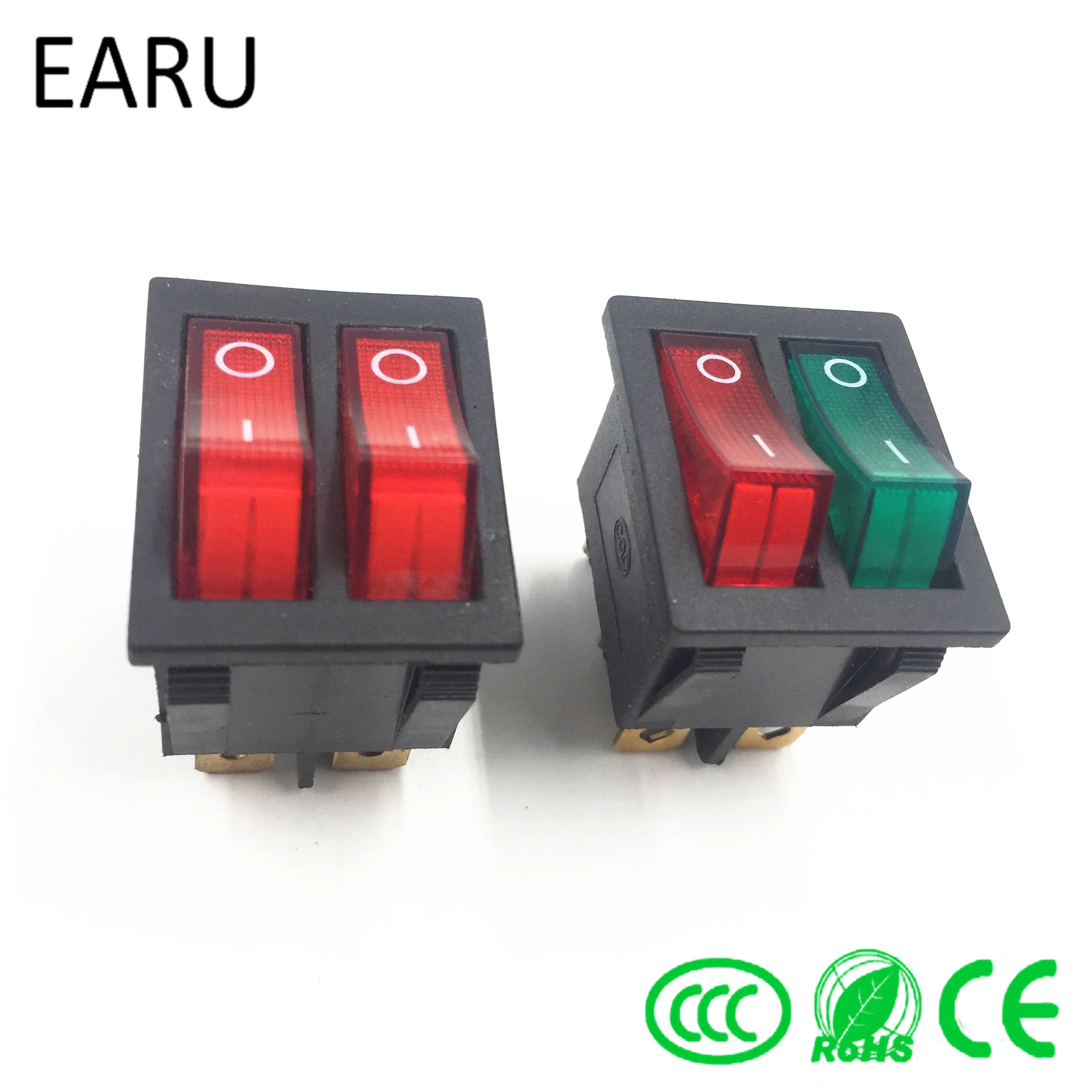 1pc DIY Model KCD2 Double Boat Rocker Switch Toggle 6 Pin On-Off With Green Red Light 20A 125VAC Factory Online Wholesale Hot