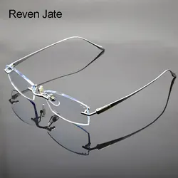 Reven Jate Glasses Rimless Eyeglasses Titanium Frame Optical Uncut Edge Lens Non-Prescription Eye Glasses Frame Eyewear 8047
