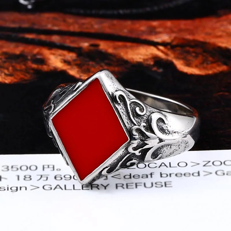 Beier 316LStainless Steel Four Rhombus Ring With Red colour Party Wedding Simple Jewelry Playing cards series For Man LLBR8-481R