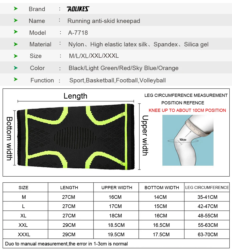 1PCS Fitness Laufen Radfahren Knie Unterstützung Hosenträger Elastische Nylon Sport Kompression Knie Pad Hülse für Basketball Volleyball – Detail 4
