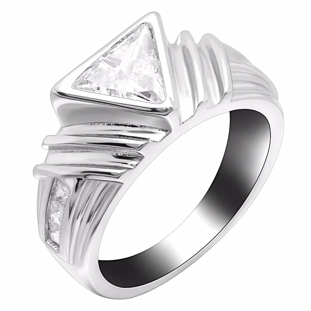 

Hainon Fashion Triangle White Zircon Stone Luxury Silver Color Ring Vintage Wedding Band Promise Engagement Rings For Women/Men