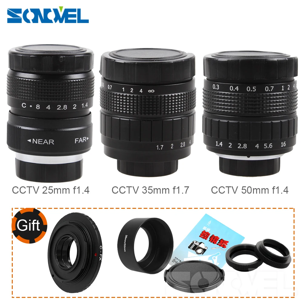 

Fujian 3in1 CCTV Lens 25mm f1.4 Lens/ 35mm f1.7 Lens/ 50mm f1.4 for Fuji Fujifilm X-E2 X-E1 X-Pro1 X-M1 X-A3 X-A2 X-A1 X-T1 C-FX