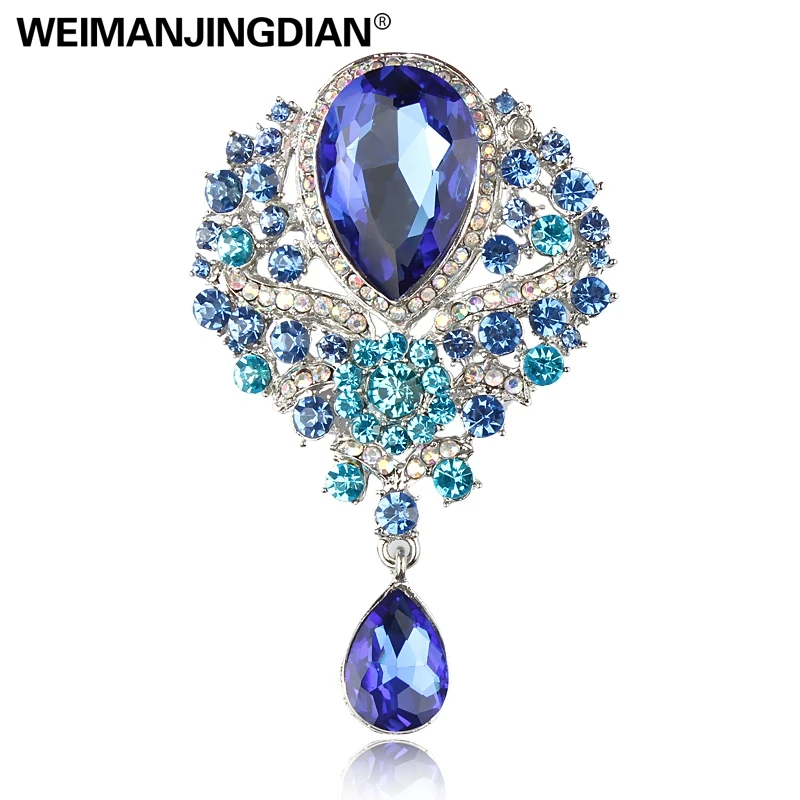 WEIMANJINGDIAN Brand Large Crystal Rhinestones Diamante Teardrop Wedding Brooch Pins Decor Jewelry in Assorted Colors