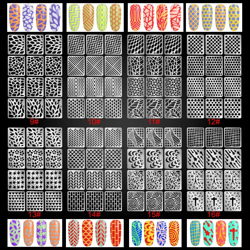 96 Designs 24 Sheets/set Nail Art Hollow Laser Sticker Stencil Gel Polish Tip Transfer Guide Painting Template Nail Decals Kit