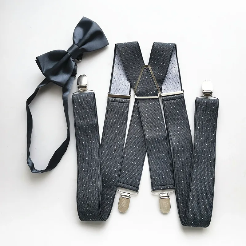 Dark Gray with Dot Men Suspender Bow Tie Sets High Elastic Adjustable Braces Bow Tie Set Adult Women Wedding Designer  LB059