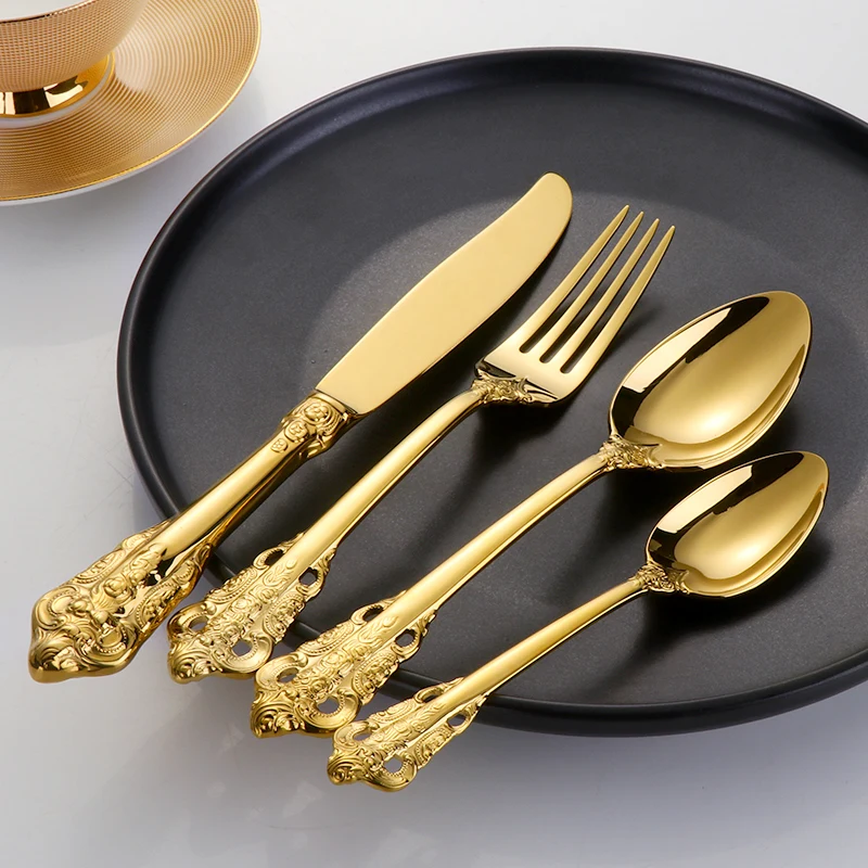 24Gold Cutlery Set Tableware Set 1810 Stainless Steel Gold Knife Cutlery Cutlery Gold Silver Knife Dinner Package European Style