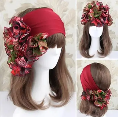 

Women's korean fashion elastic chiffon headbands girls big flower Headwear beach vacation Accessories R705