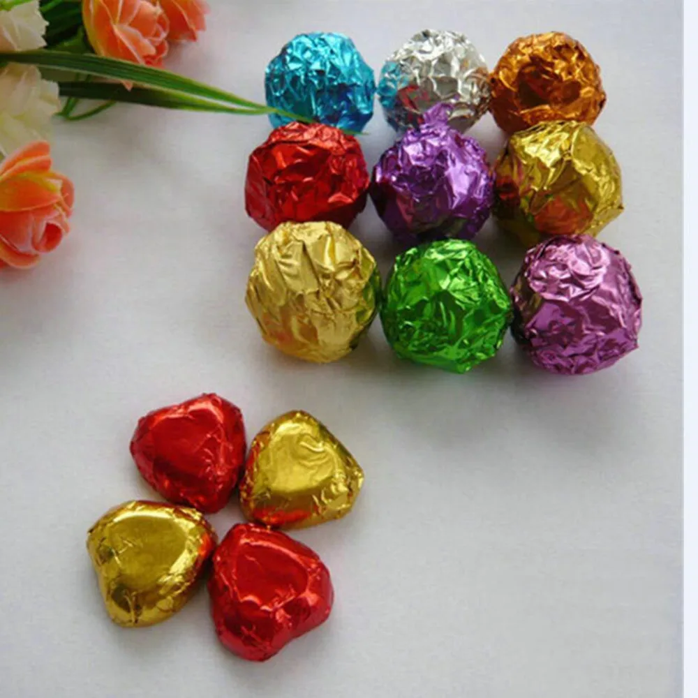 

DHL 6000Pcs/ Lot 10*10cm Multi Colored Foil Wrapper For Party Chocolates 3.93"x3.93" Sweet Pack Paper Square Colorful Tin Foil