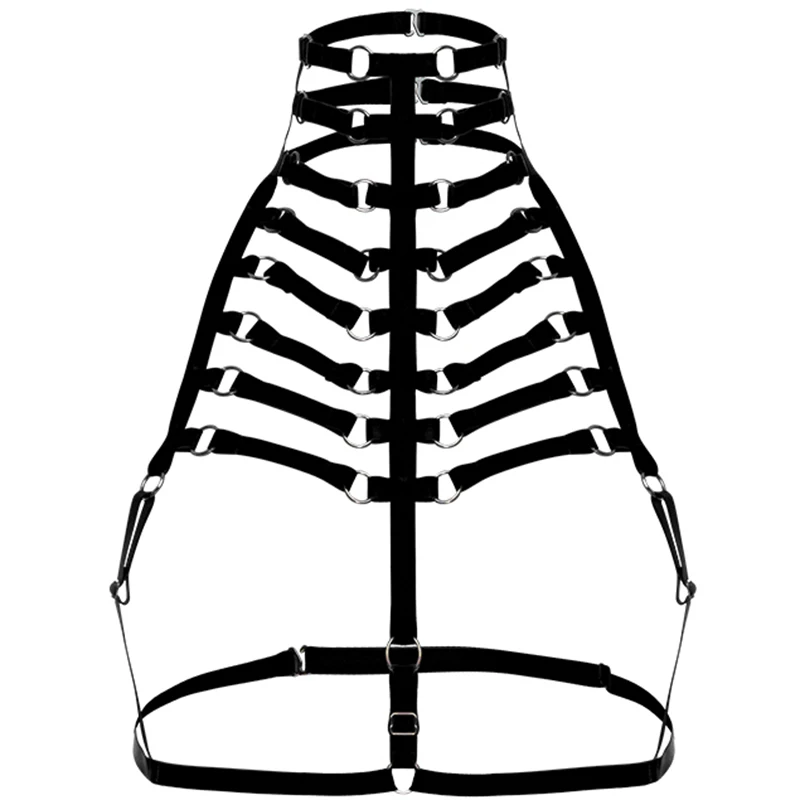 Black Neck Body Harness Lingerie Belt Set Bondage Leg Garter Belt Adjust Sexy Goth Fetish Pole dance Rave Wear Cage Harness Bra