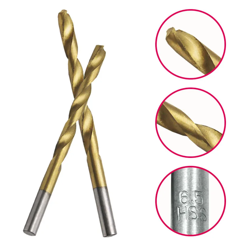 HSS 고속 스틸 티타늄 코팅 드릴 비트 세트, 1/4 생크, 1.5-6.5mm, 로트당 13 개