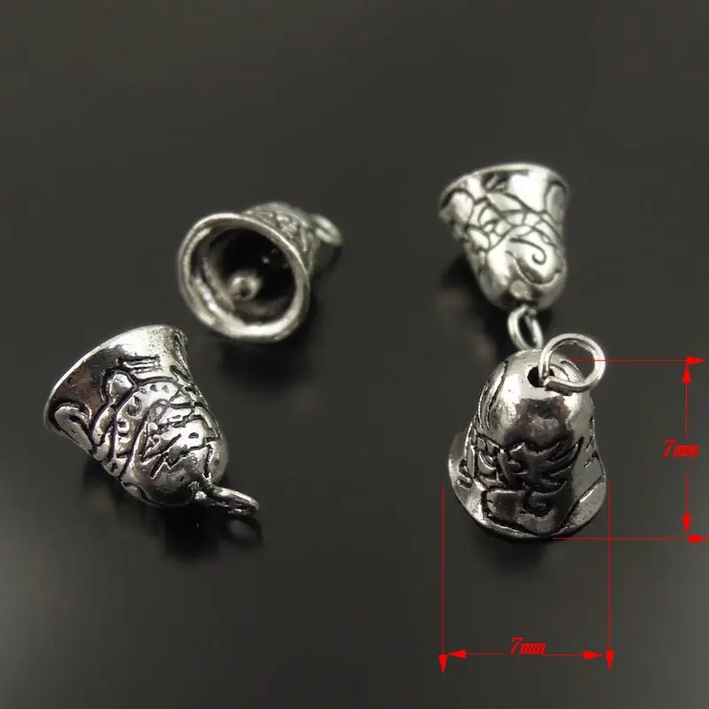40PCS Vintage Necklace Pendant Craft Silver Color Zinc Alloy Small Bell Not Ring Pendant Charms Fashion Jewelry Hot 7*7mm 38373
