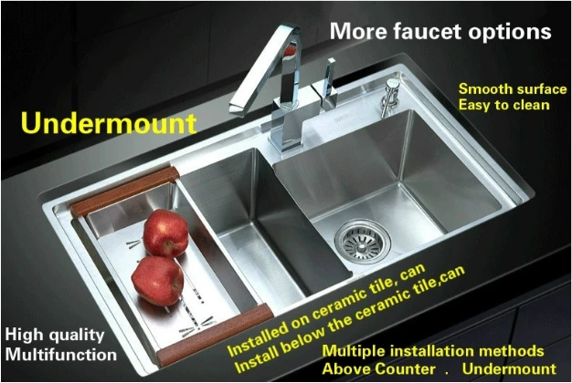 Free shipping Apartment durable 304 stainless steel vogue luxury kitchen manual sink double groove hot sell 780x430 MM