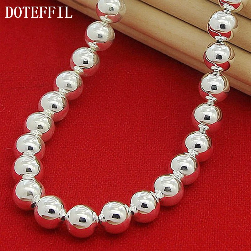 DOTEFFIL 925 Sterling Silver 10mm Hollow smooth bead ball beaded Necklace For Women Men Engagement Wedding Fashion Charm Jewelry