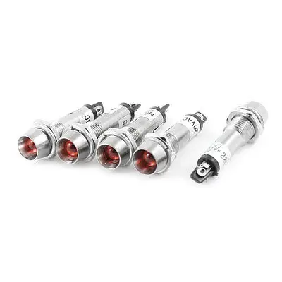 

AC 220V 8mm Terminals Red LED Light Signal Indicator Lamp 5 Pcs