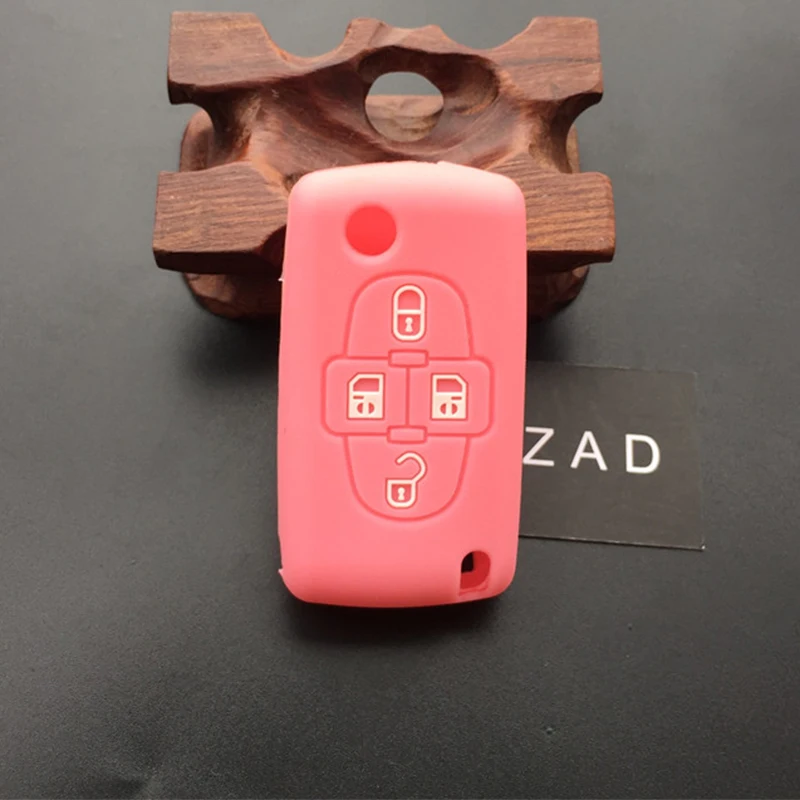 ZAD Silicone rubber car key case cover set holder for Peugeot 1007 for Citroen C8 4 Buttons Remote Key protect case Shell