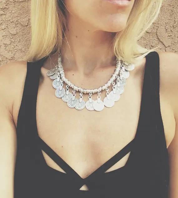 Set de 3 collares boho-chic, medallas de plata maciza 925, piedras turquesas, cadena de plata maciza - México