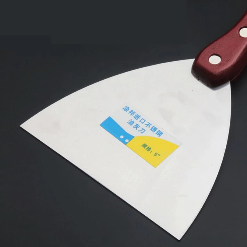 Cuchillo de masilla de acero inoxidable grueso, herramientas de decoración con mango de madera maciza, raspador de espejo pulido, 1, 2, 3, 4 y 5 pulgadas