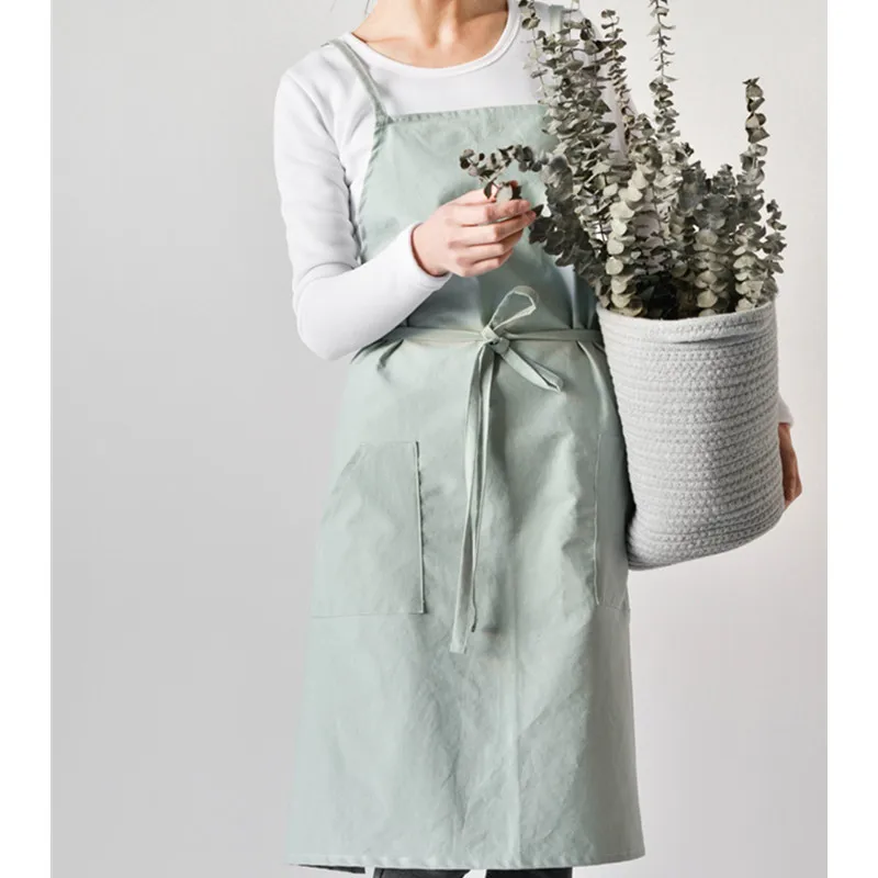 Blue Green Gray Cotton Apron  Florist Gardener Work Wear Barista Bistro Chef Restaurant Waitstaff Baker Culinary Uniform K66