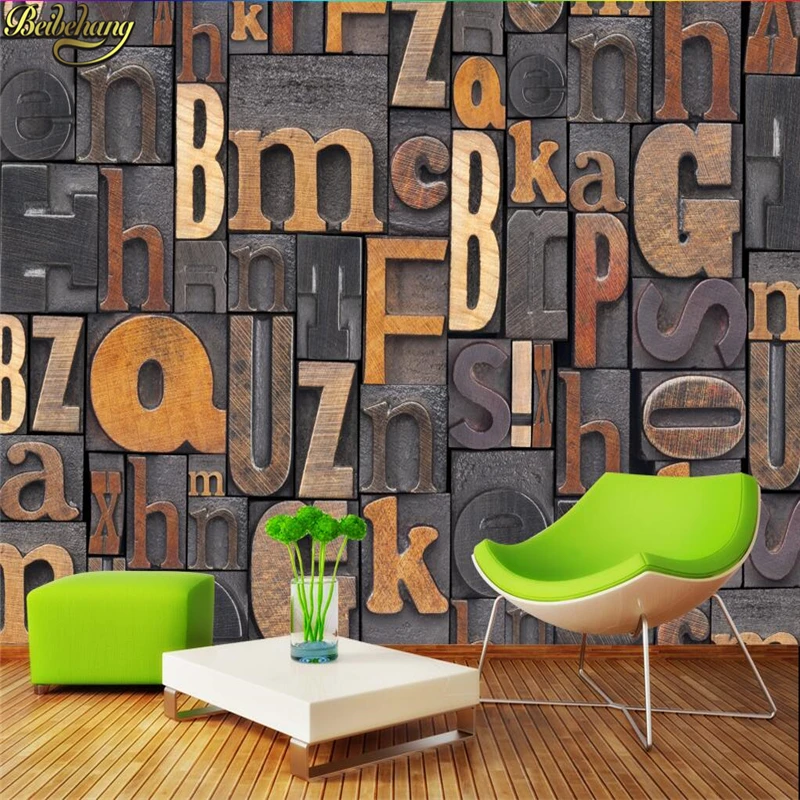 beibehang 3D letter nostalgic retro British prime European English alphabet wallpaper KTV mural wall paper 3D bedroom decoration