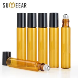 100Pieces/lot 10ML Portable Amber Essential Oil Bottle Roll on Perfume Bottle Mini Metal Ball Roller Brown Essential Oil Bottles
